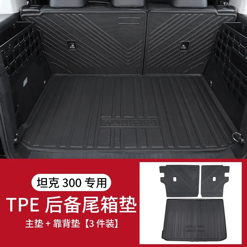 Rear Trunk Mats TPE Waterproof Cargo Liner For GWM Great Wall Tank 300 Full Surround Rear Seat Backrest Protection Pad