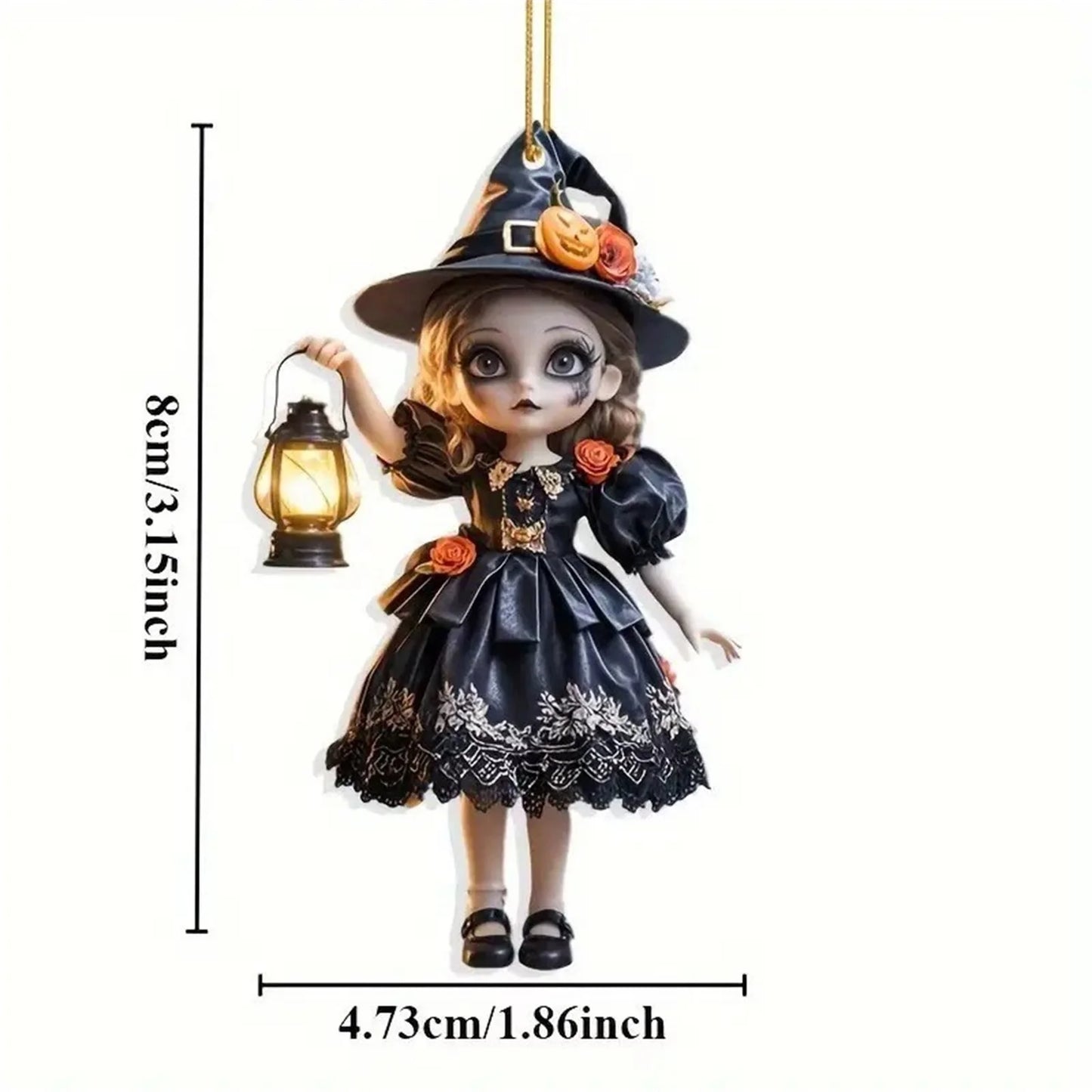 Car Hanging Decorations Witch Pendant Halloween Decoration Spooky Halloween Witch Car Pendant with Pumpkin Lanterns for Rearview