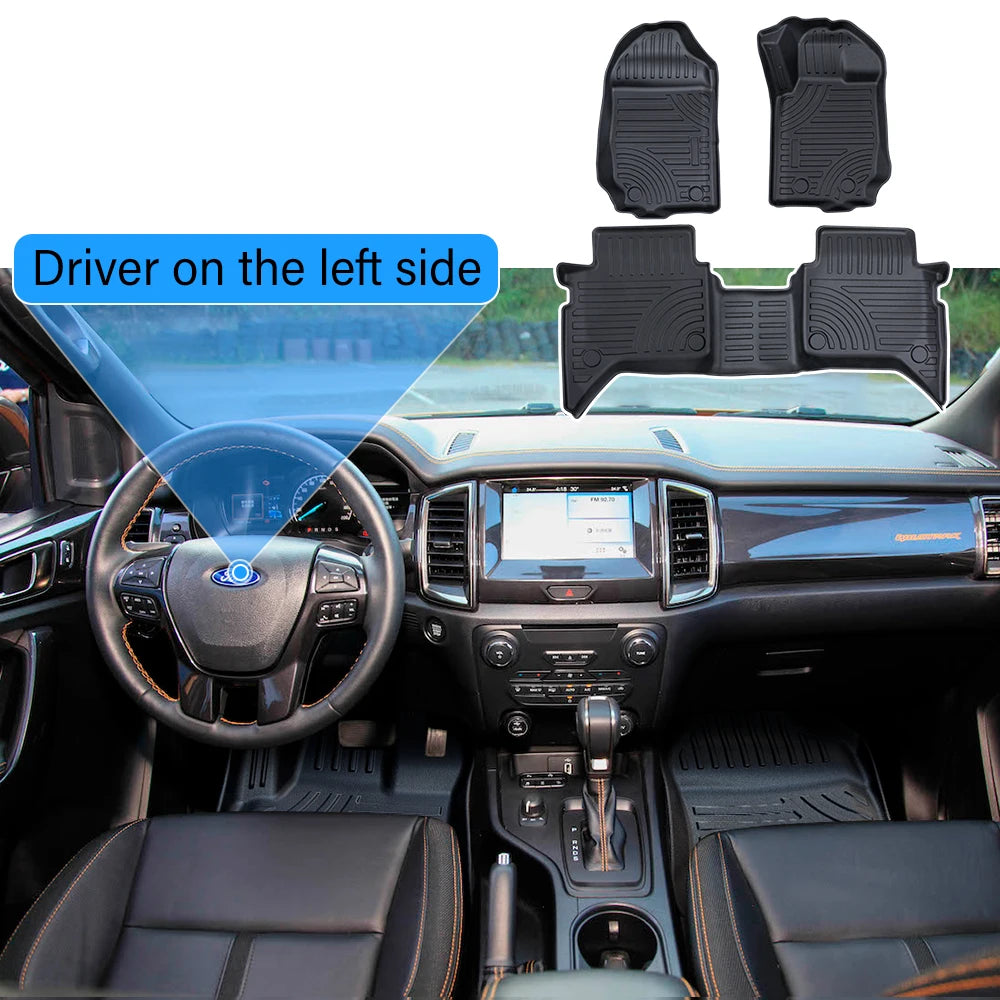 3D TPE Car Floor Mats Floor Liners for Ford Ranger Raptor 2018 2019 2020 2021 2022 Waterproof High Edge Mat 4x4 Car Accessories