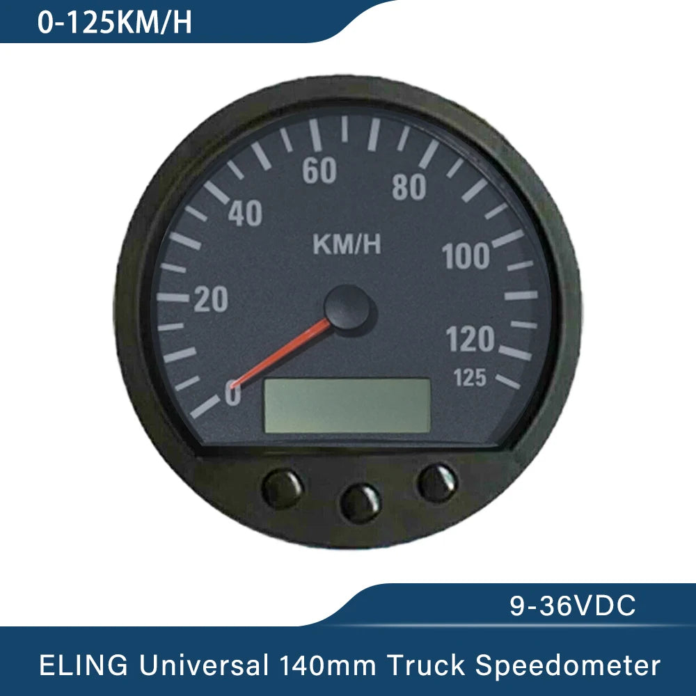 ELING Newest Universal 140mm Diameter Truck Speedometer Odometer 0-125km/h With Backlight 9-36V
