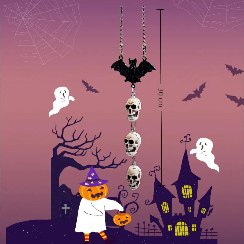 Halloween Car Interior Decoration Black Bat & Skull Pendant For Auto Rearview Mirror & Halloween Party Decor Car Accessories