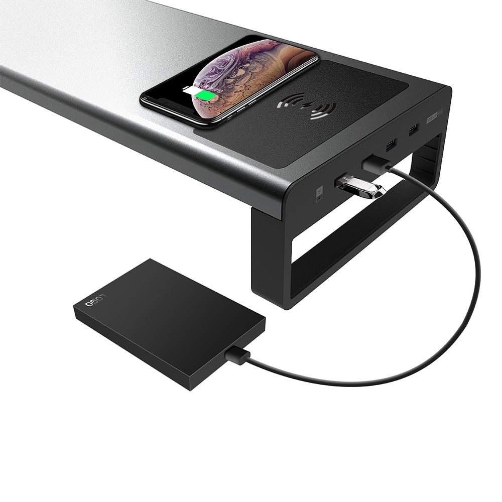 Transferencia de datos y soporte de monitor de aluminio inalámbrico de carga