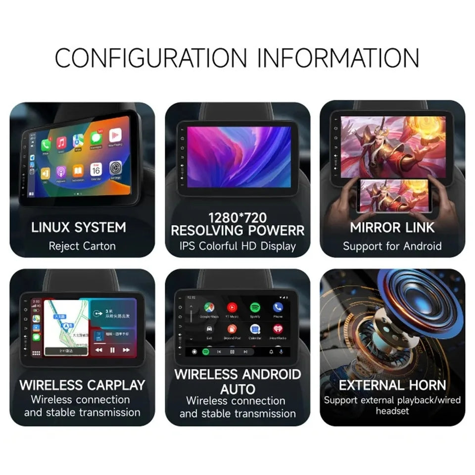 Pantalla Táctil Reposacabezas Android 12 Accesorio para Autos 2024 Vehículo