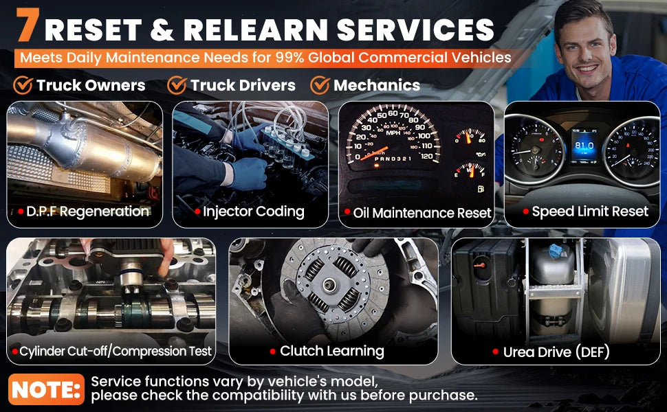 LAUNCH CRP129 HD Heavy Duty Truck Scanner,Full System Diesel Scan Tool with 7 Resets,DPF Force Regen & Reset,for 24V Heavy Truck