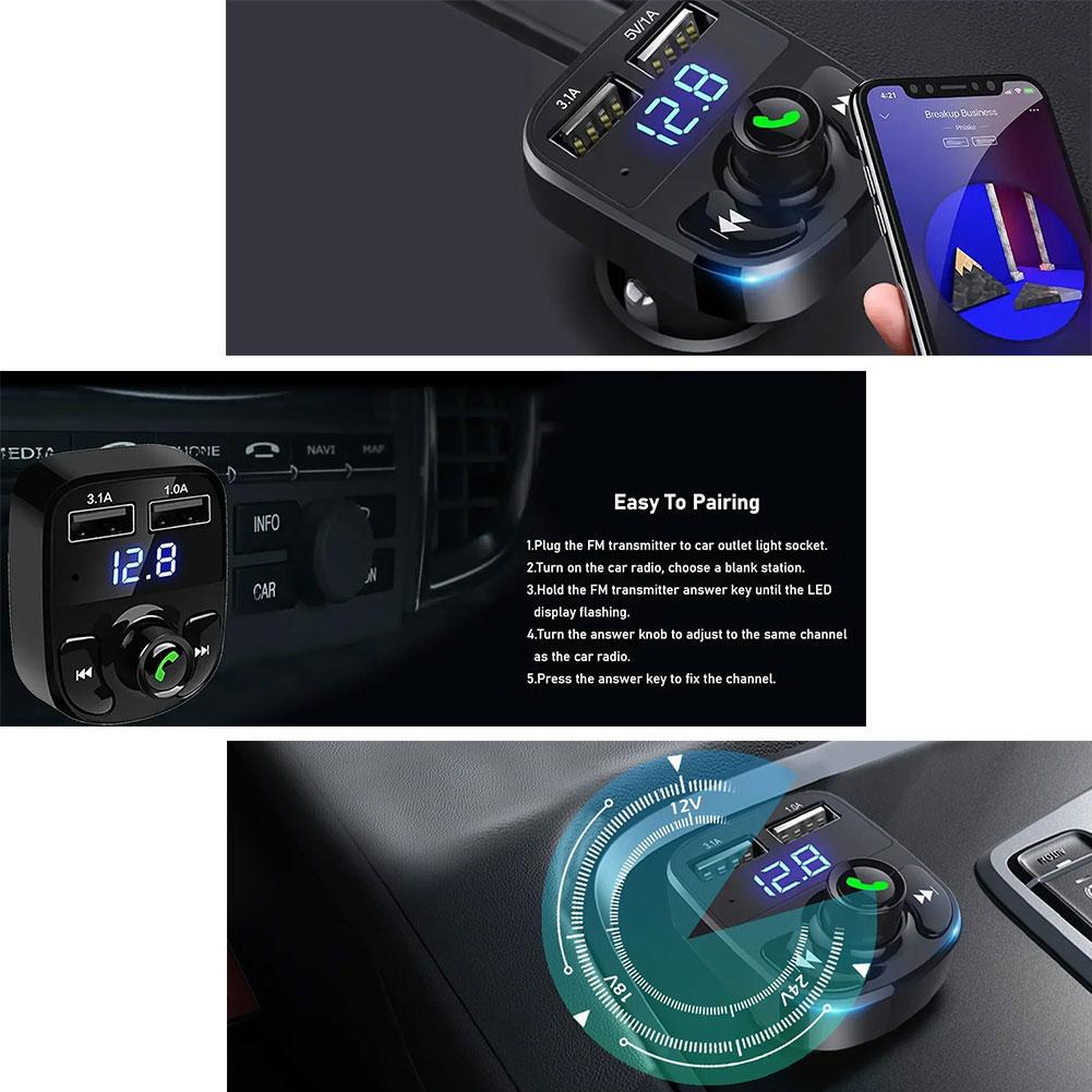 Bluetooth 5.0 Car Dual USB Fast Charger FM Transmitter Bluetooth Handsfree Car Kit Audio Modulator MP3 Player Audio Receiver
