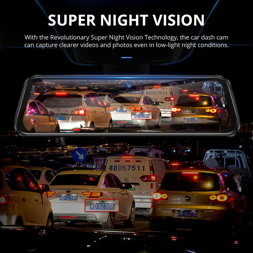 AZDOME PG17 12" WiFi Mirror Dash Cam 4K Front and 1080P Rear View Mirror Camera for Cars Dual Camera Waterproof Backup Camera