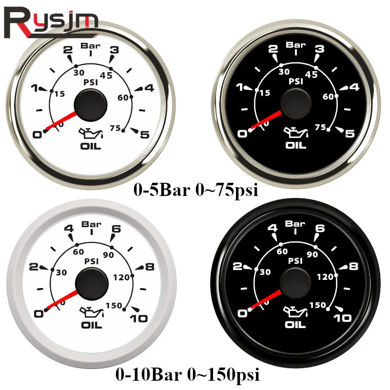 52mm 2'' Marine Boat Oil Pressure Gauge 0-5Bar 10Bar 30Bar Indicator Universal 12V/24V Car Pressure Meter with 7 Color Backlight