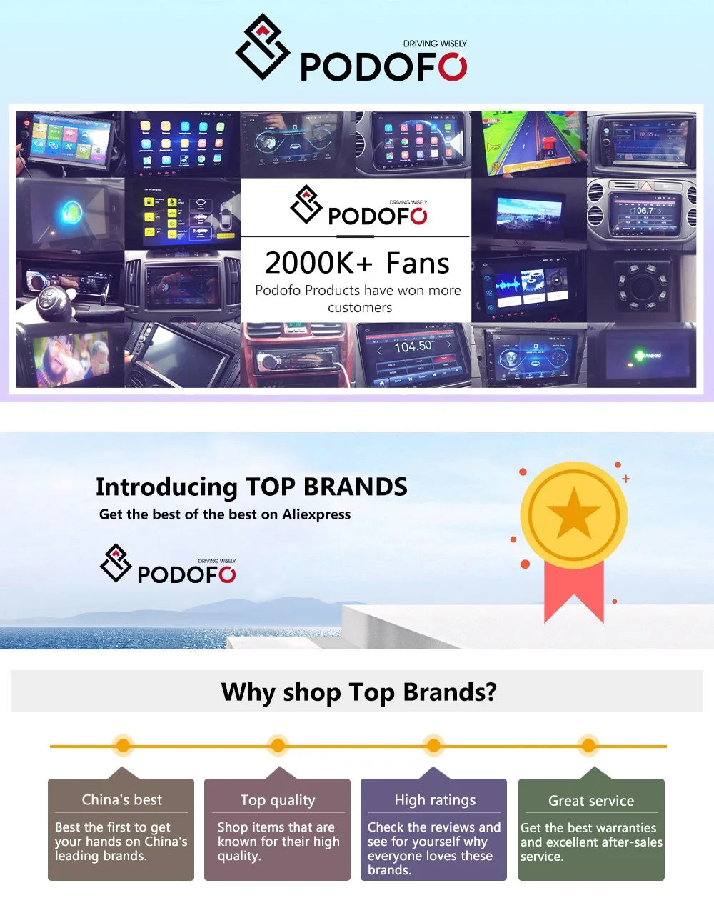 Podofo 2 Din Car Radio Stereo Bluetooth 7" HD Car Stereo Auto Audio Multimedia Player MP5 Universal Touch Screen USB TF FM