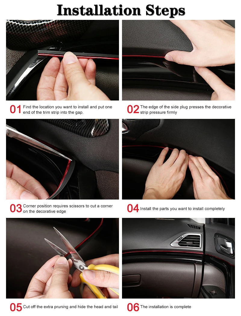 Car Moulding Decoration Flexible Strips1/3/5M Interior Auto Mouldings Car Cover Trim Dashboard Door Edgein Car-styling Universal