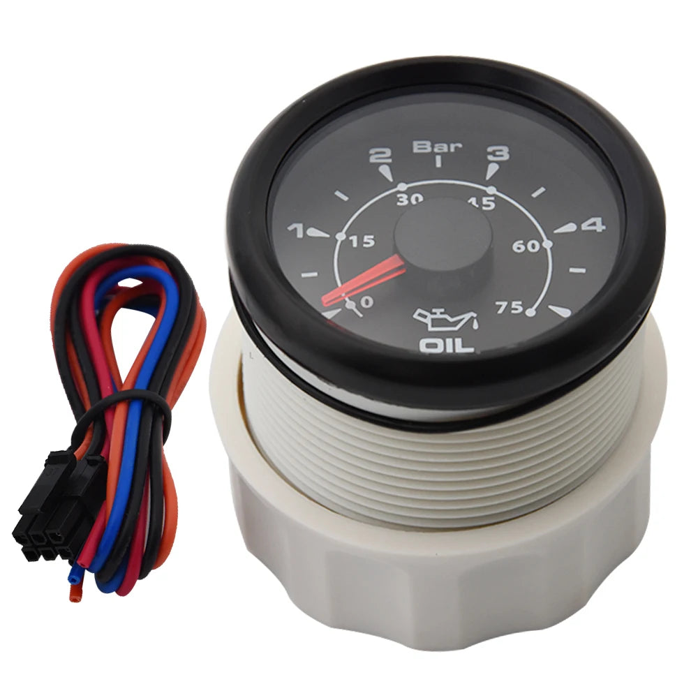 52mm 2'' Marine Boat Oil Pressure Gauge 0-5Bar 10Bar 30Bar Indicator Universal 12V/24V Car Pressure Meter with 7 Color Backlight