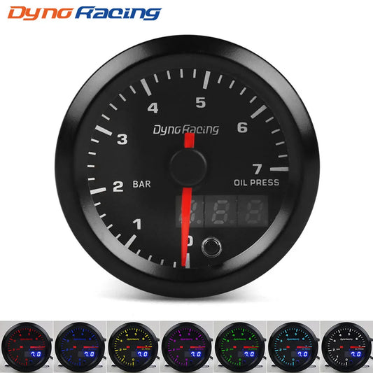 Dynoracing 2" 52mm Dual Display Oil Pressure Gauge 0-7 BAR  7 Colors LED Oil Press Meter High Speed Motor With Sensor  BX101734