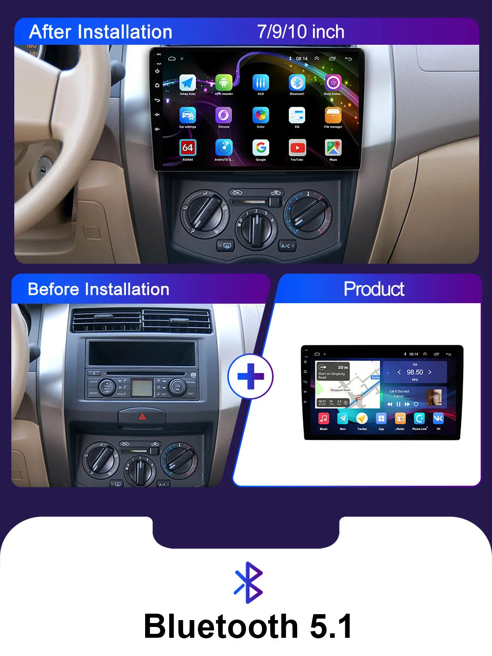 LEHX Universal 9/10 inch Wireless Carplay 2din Android 15 Car Radio Multimedia Video Player AutoRadio GPS Navigation 4G WiFi
