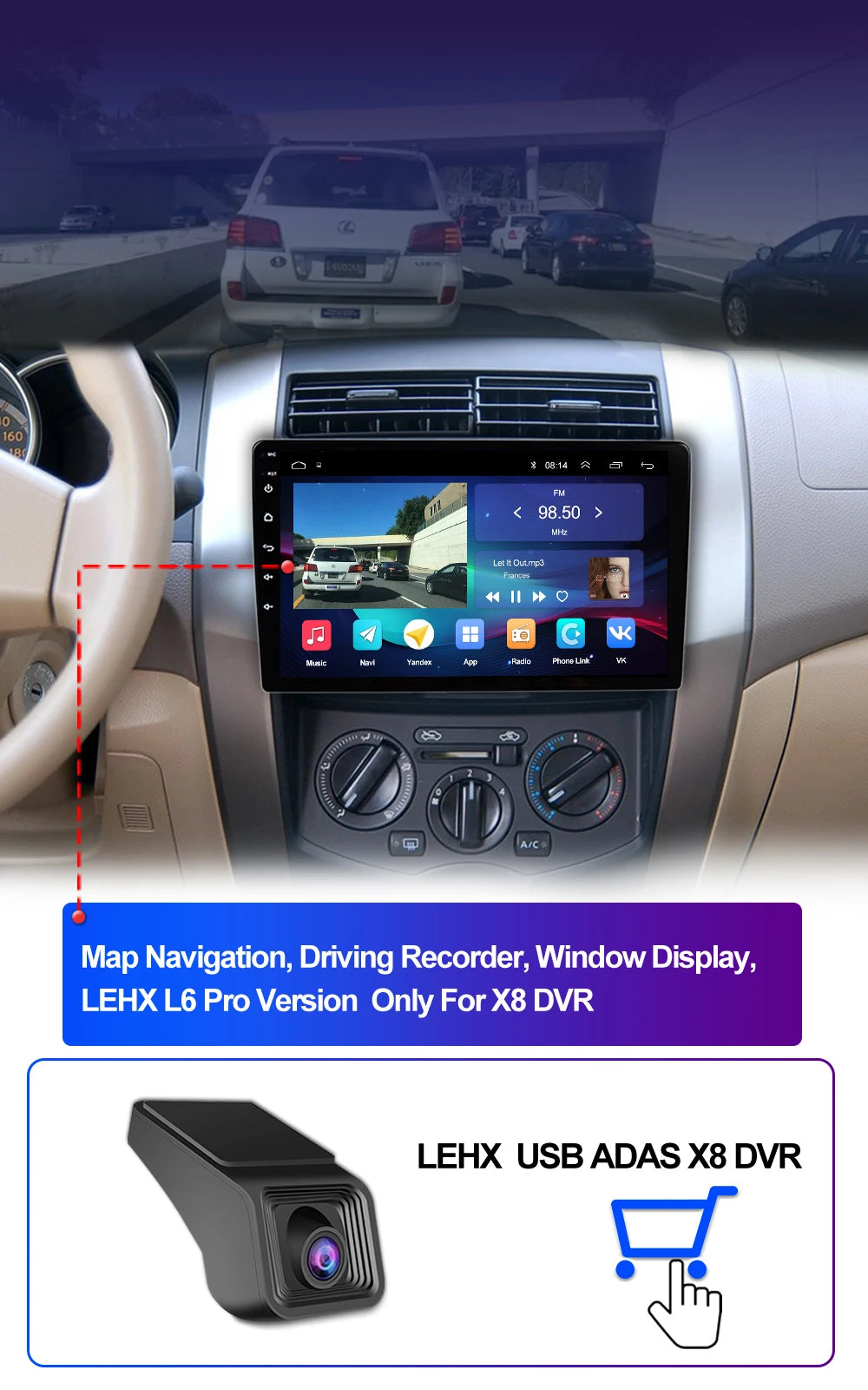 LEHX Universal 9/10 inch Wireless Carplay 2din Android 15 Car Radio Multimedia Video Player AutoRadio GPS Navigation 4G WiFi