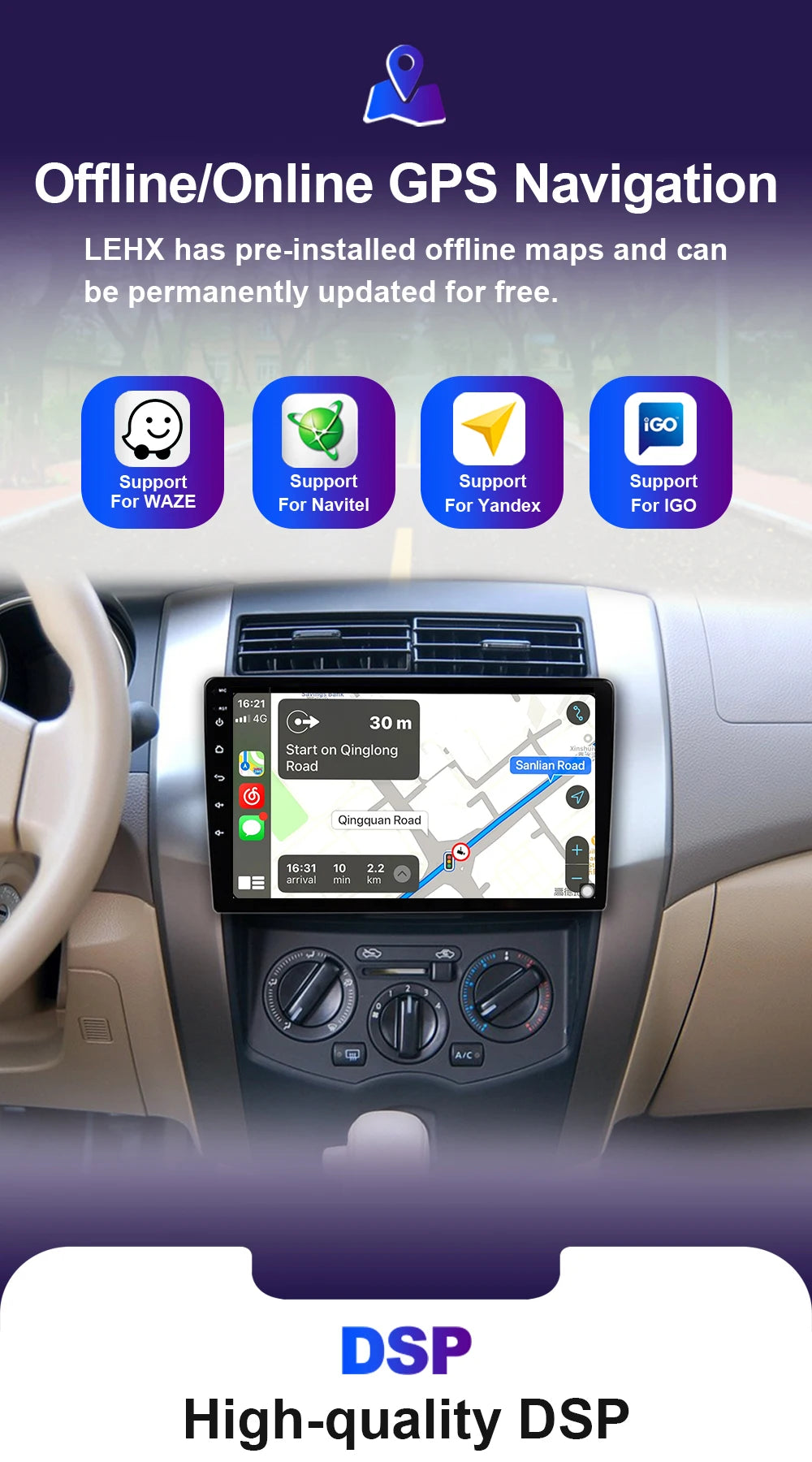 LEHX Universal 9/10 inch Wireless Carplay 2din Android 15 Car Radio Multimedia Video Player AutoRadio GPS Navigation 4G WiFi