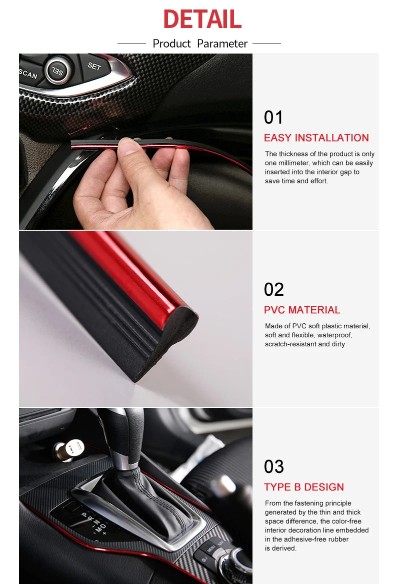 Car Moulding Decoration Flexible Strips1/3/5M Interior Auto Mouldings Car Cover Trim Dashboard Door Edgein Car-styling Universal