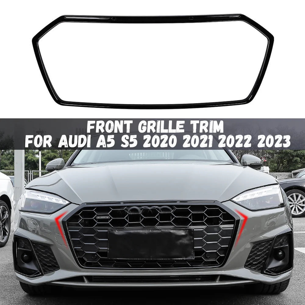 Front Bumper Grille Trim For Audi A5 S5 2020 2021 2022 2023 Black / Carbon Look Racing Radiator Grill Strip Cover