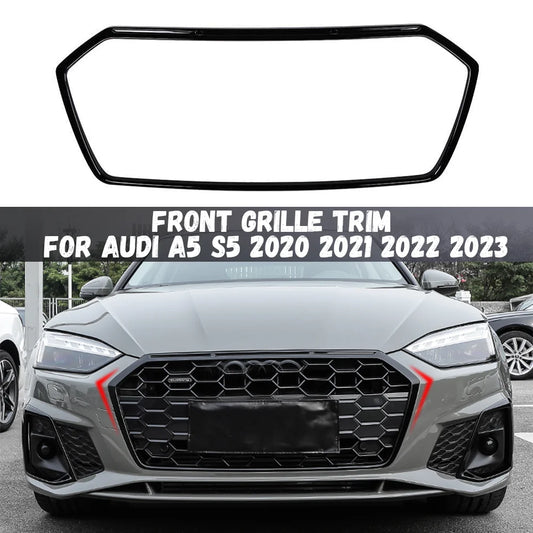 Front Bumper Grille Trim For Audi A5 S5 2020 2021 2022 2023 Black / Carbon Look Racing Radiator Grill Strip Cover