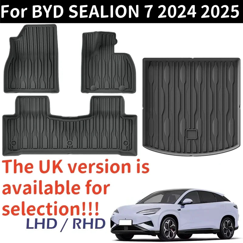 For BYD SEALION 7 2024 2025 TPE Car Floor Mats and Cargo liners, All Weather Waterproof RHD&LHD Backrest Mats Trunk Mats