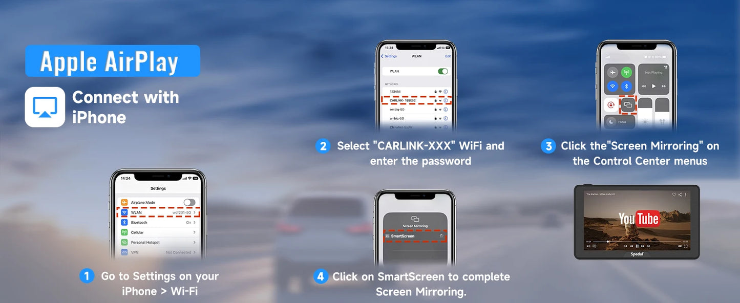 7" IPS Touchscreen Portable Car Stereo with Wireless CarPlay and Android Auto CarPlay Screen for Car, Portrait & Landscape
