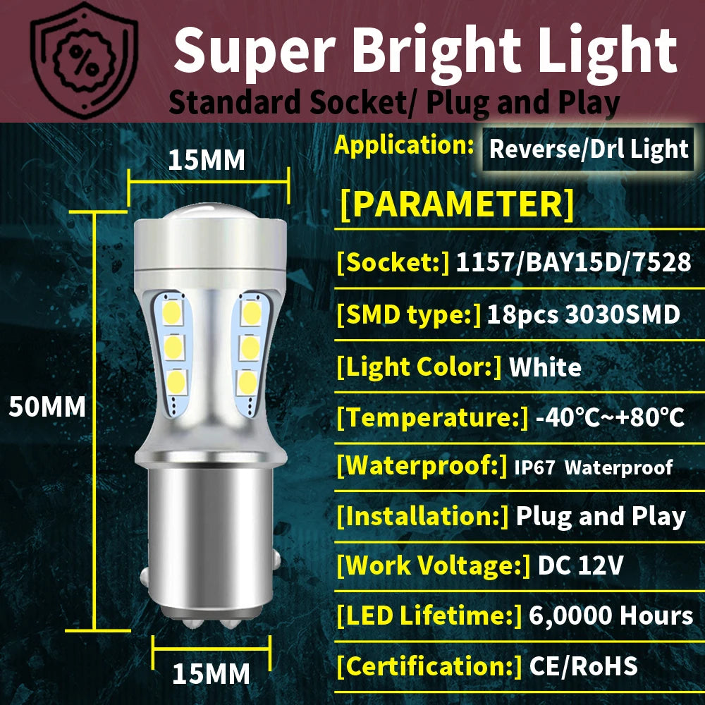 2x P21W BA15S LED Canbus 1156 BAY15D 1157 P21/5W LED Bulbs T15 R5W Car Lights 6500K White Brake Lights Reverse Lamp DRL T20 7443