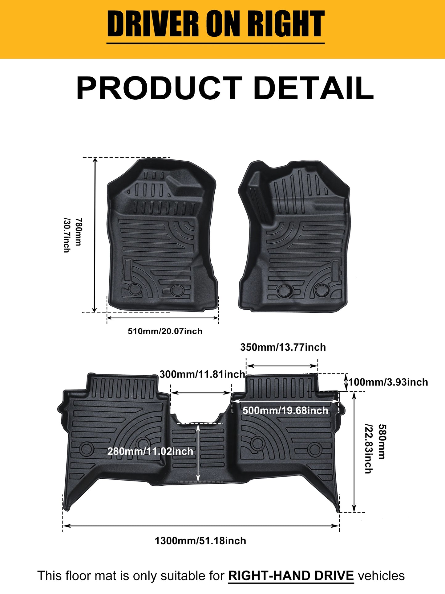 3D TPE Floor Mats for Ford Ranger Next Gen 2023 2024 Wildtrak XLT XLS XL Raptor Anti-Slip Waterproof Interior Accessories
