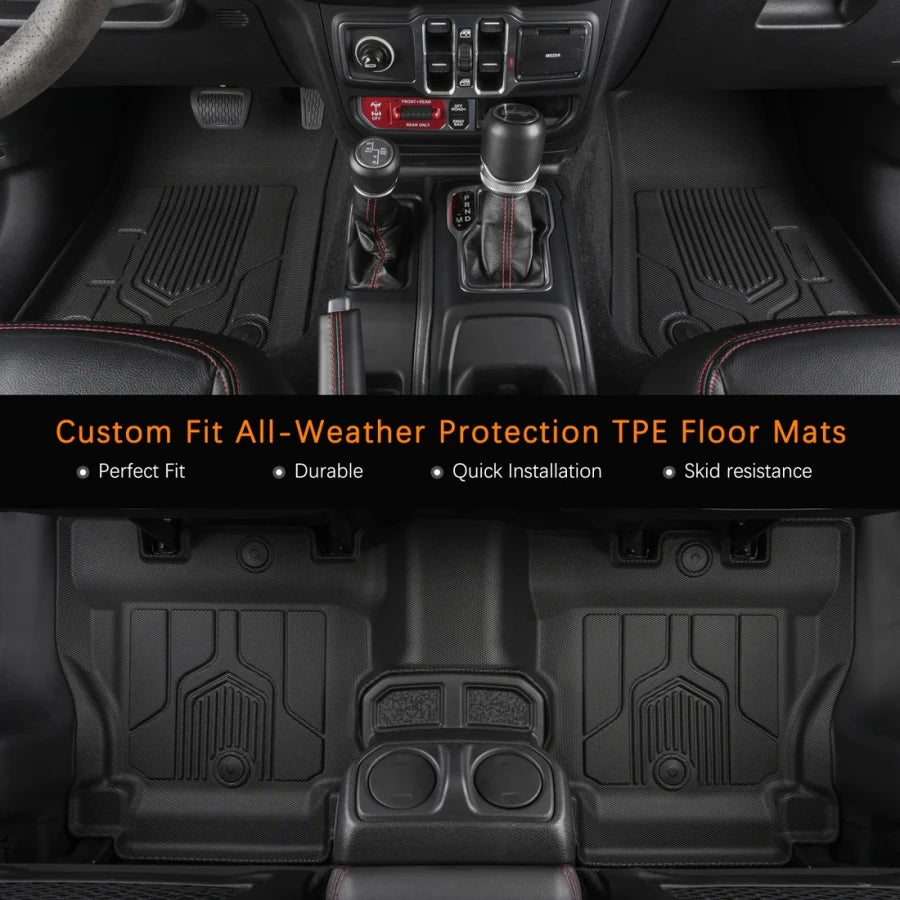 TPE Lhd Floor Mats for Jeep Wrangler JL 2018-2025 4-Doors Waterproof Non-Slip All Weather Protection JL Floor Liner
