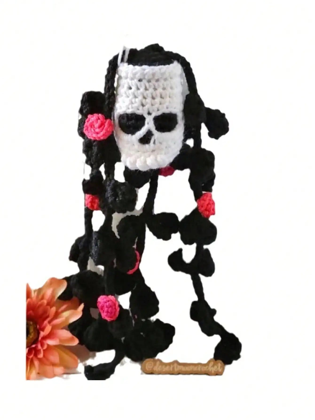 1pc Car Skull Halloween Ornament, Car Decoration, Rearview Mirror Decoration, Hand-Crocheted and Creative