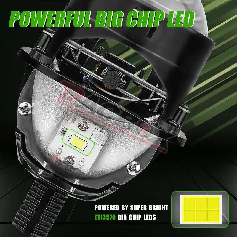 LED Projector Lens 2.5 Inch Bi LED High Low Beam Lights 80mm LED Halo for H4 H7 9005 9006 Car Headlight Bulbs Auto Diodes Turbo