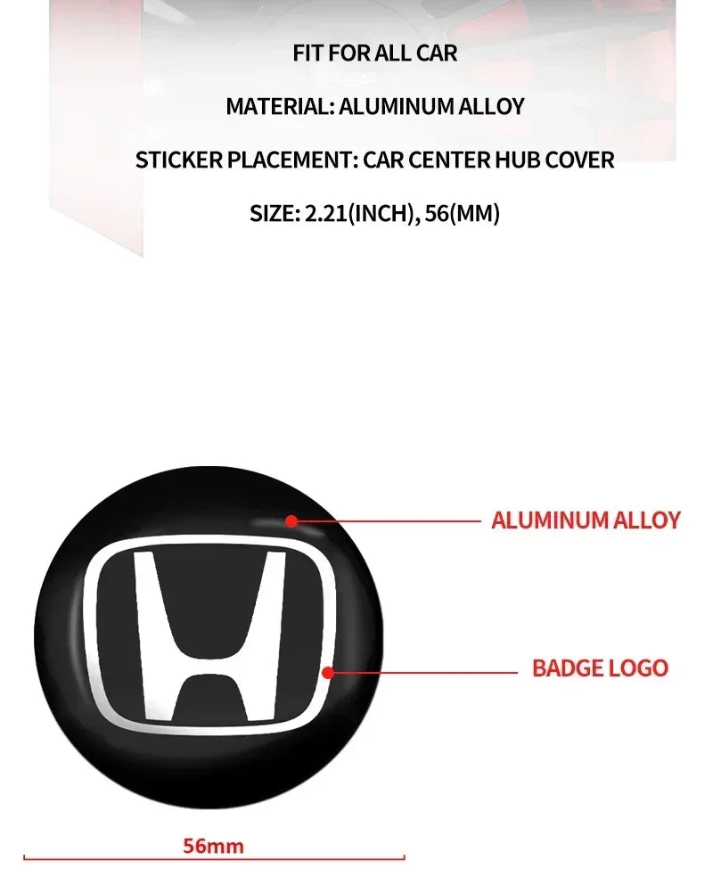 4Pcs 56mm Car Wheel Center Hub Caps Logo Sticker For Honda Civic Fit Jazz Accord CRV HRV City Odyssey Passport Pilot Vezel