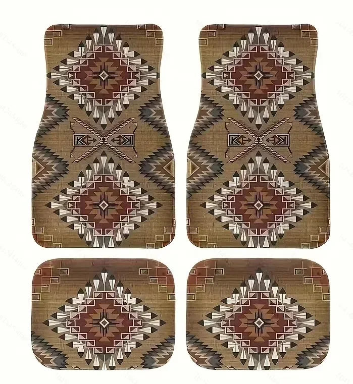 Antique Oriental Turkish Persian Carpet Car Floor Mats 4-Piece for Front Rear Seats Durable Floor Carpet Heavy Duty Rubber Back