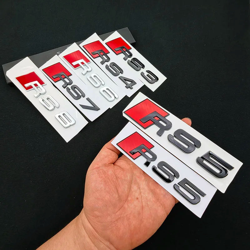 3D ABS RS3 RS4 RS5 RS6 RS7 RS8 Car Body Rear Trunk Emblem Decal Badge Sticker For Audi A3 S3 A4 S4 A5 A6 A7 S7 Auto Accessorie