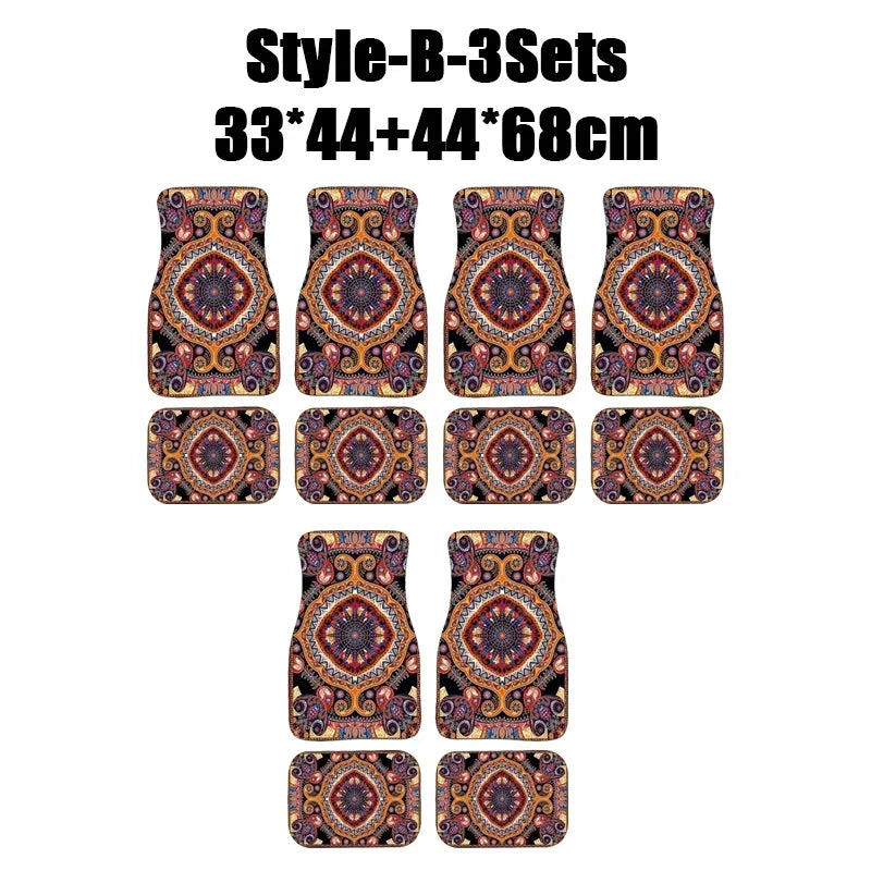 Antique Oriental Turkish Persian Carpet Car Floor Mats 4-Piece for Front Rear Seats Durable Floor Carpet Heavy Duty Rubber Back