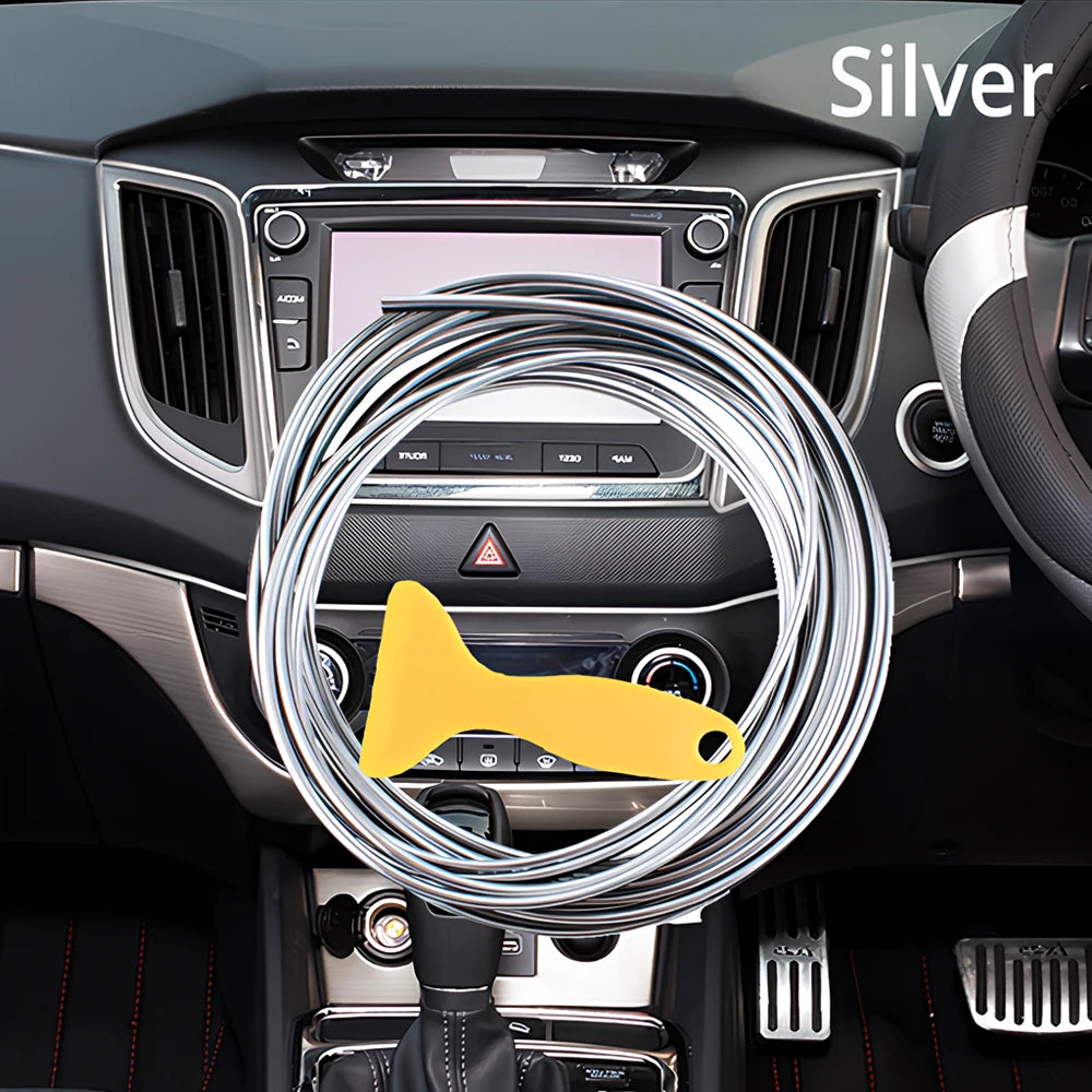 Car Universal Trims Strip 5M Tape Interior Modelling Line Flexible Wheel Modified Center Control Instrument Panel Chrome Glitter
