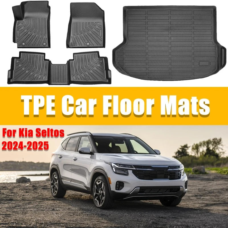 TPE Car Floor Mats for Kia Seltos 2024-2025 All-Weather Waterproof Non-Slip Trunk Protector Left-Hand Drive Car Interior Parts