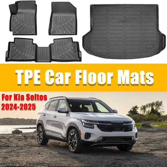 TPE Car Floor Mats for Kia Seltos 2024-2025 All-Weather Waterproof Non-Slip Trunk Protector Left-Hand Drive Car Interior Parts