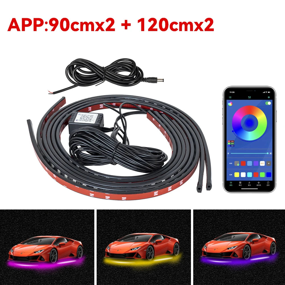 Universal Car Chassis Flexible LED Strip Light Remote /APP Control RGB Neon Light Ambient Atmosphere Lamp Auto Accessories Kit