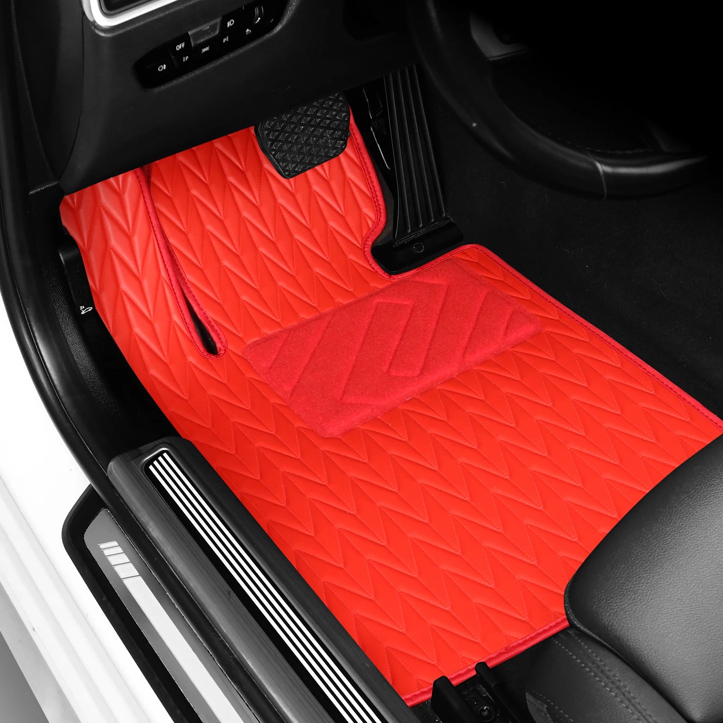 Custom car floor mat for Volkswagen Tiguan 2018-2023 Red artificial leather Waterproof Non-Slip Car Mats Floor Covers