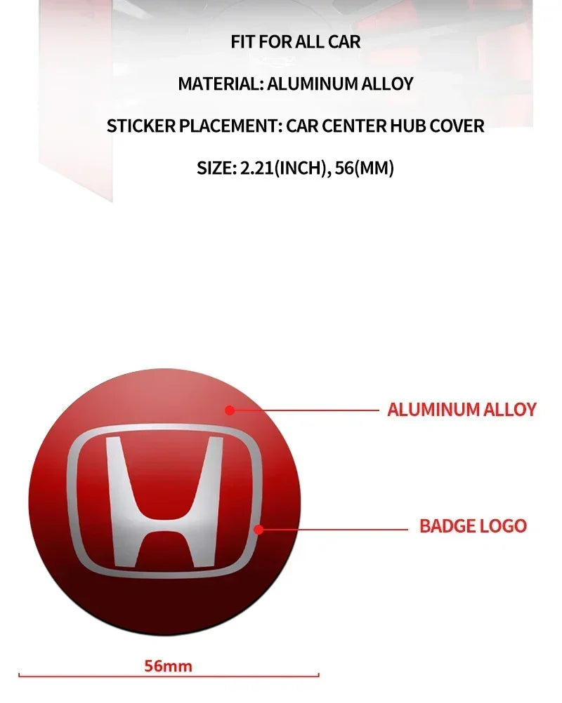 4Pcs 56mm Car Wheel Center Hub Caps Logo Sticker For Honda Civic Fit Jazz Accord CRV HRV City Odyssey Passport Pilot Vezel