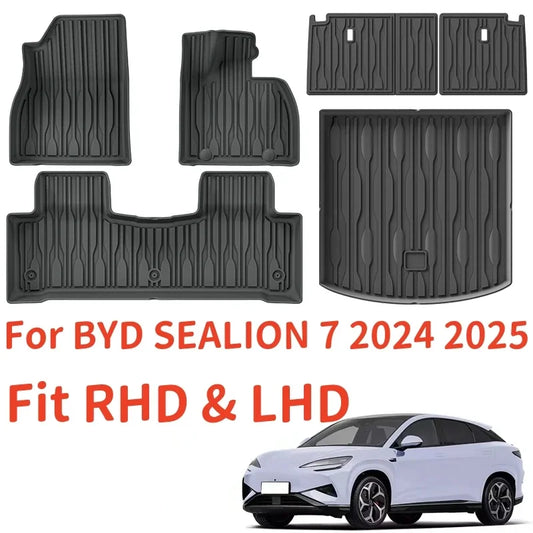 For BYD SEALION 7 2024 2025 TPE Car Floor Mats and Cargo liners, All Weather Waterproof RHD&LHD Backrest Mats Trunk Mats