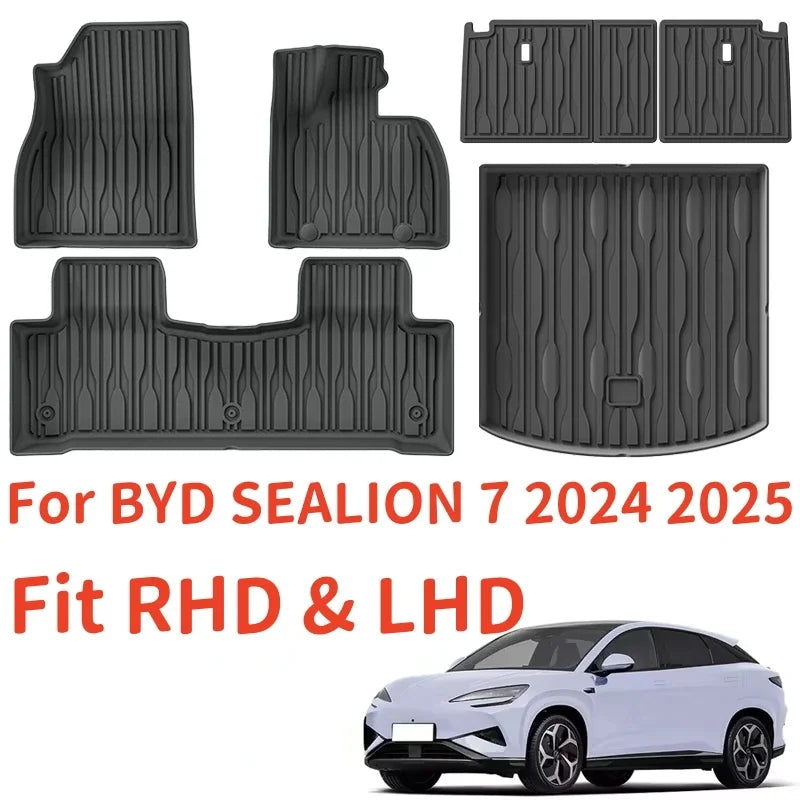 For BYD SEALION 7 2024 2025 TPE Car Floor Mats and Cargo liners, All Weather Waterproof RHD&LHD Backrest Mats Trunk Mats