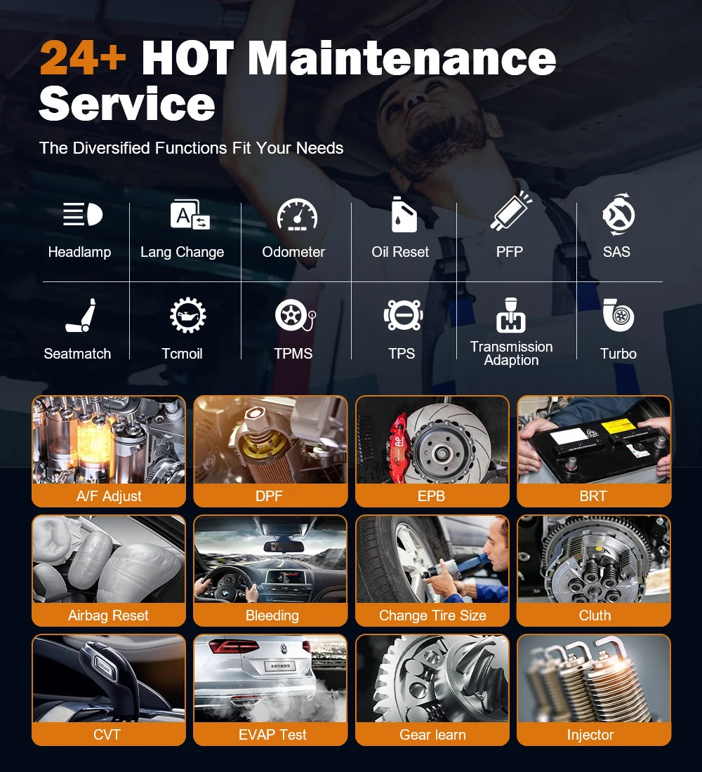 Foxwell GT60 OBD2 Automotive Scanner Biretional Control All System Car Code Reader EPB A/F 24 Reset ODB 2 Car Diagnostic Tool