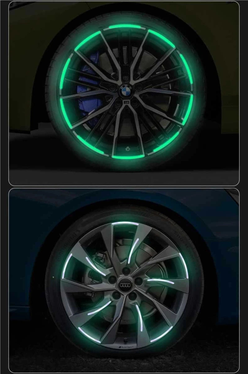 20pcs Car Wheel Hub Reflective Sticker Tire Rim Reflective Strips Luminous for Night Driving Car Bike Motorcycle Wheel Sticker