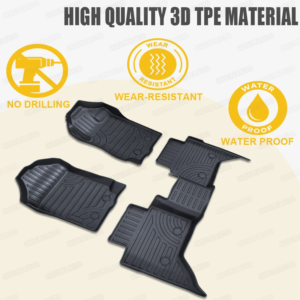 3D TPE Floor Car Floor Mats for Ford Ranger 2012-2021 T6 T7 T8 PX PX2 PX3 Wildtrak XLT Xl Double Cab PICKUP 4X4 Car Accessories