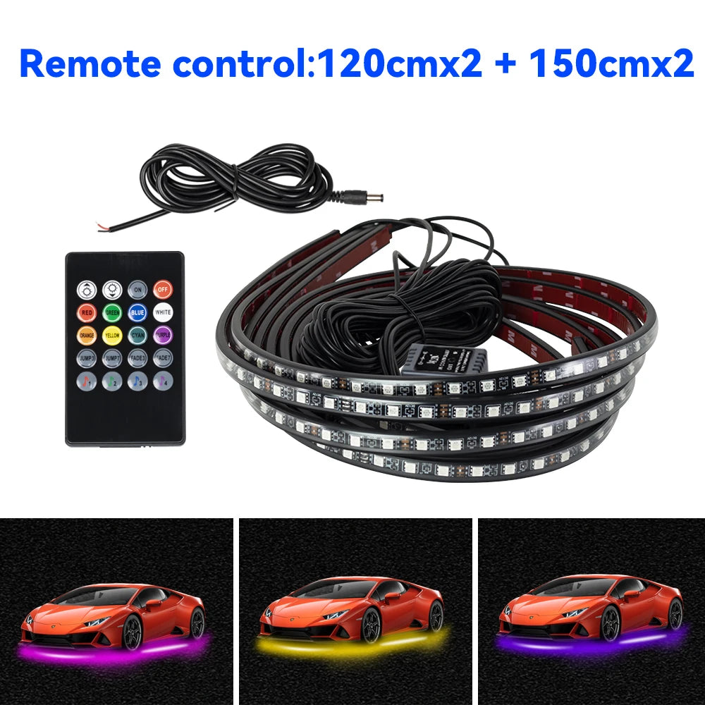 Universal Car Chassis Flexible LED Strip Light Remote /APP Control RGB Neon Light Ambient Atmosphere Lamp Auto Accessories Kit