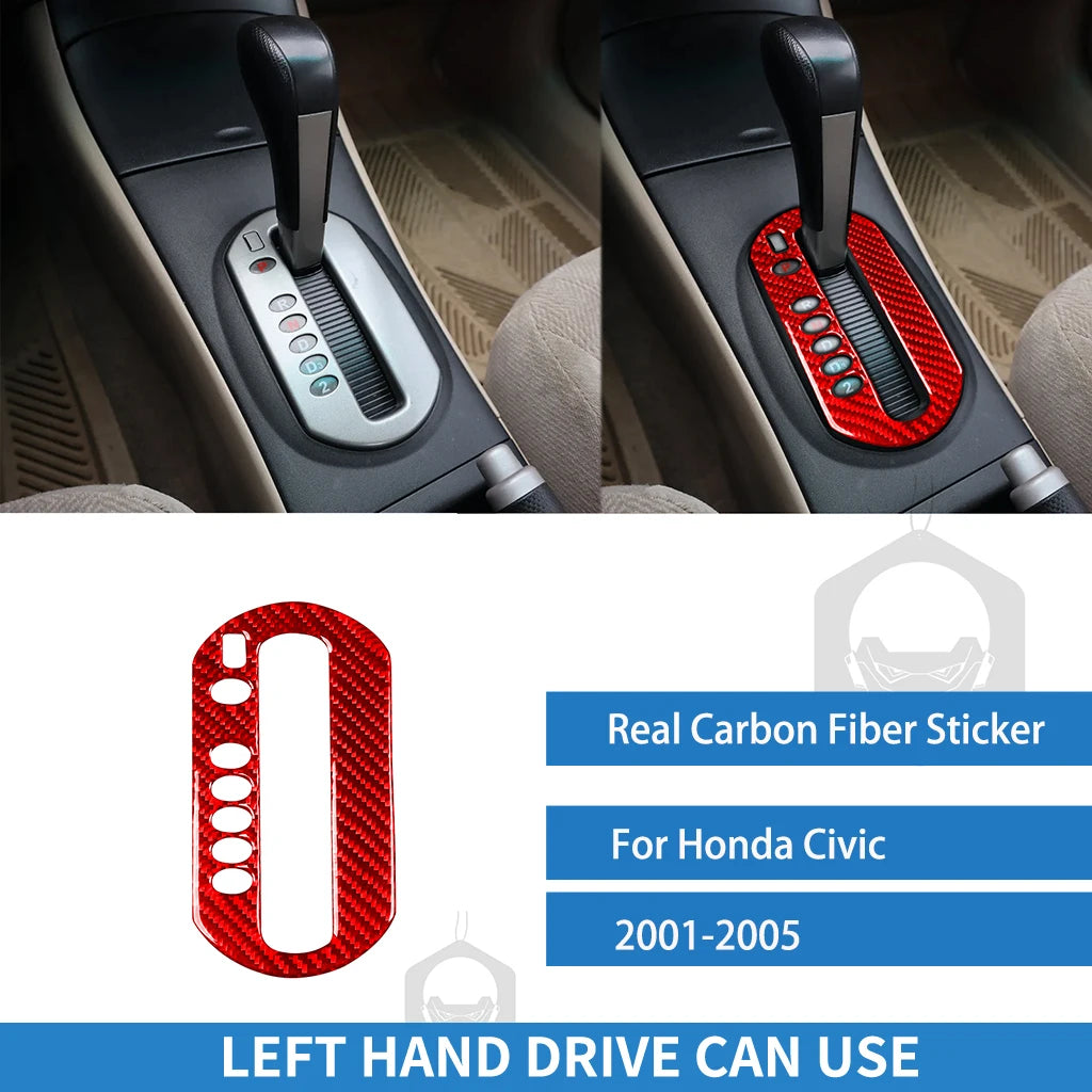For Honda Civic 2001 2002 2003 2004 2005 Gear Shift Panel Set Cover Real Carbon Fiber Sticker Car Interior Moulding Accessories