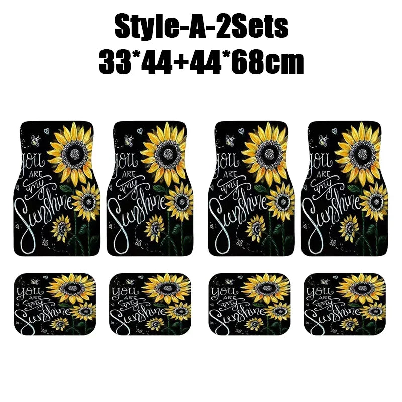 Antique Oriental Turkish Persian Carpet Car Floor Mats 4-Piece for Front Rear Seats Durable Floor Carpet Heavy Duty Rubber Back