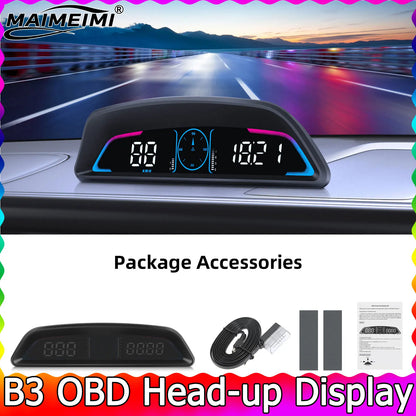 B3 Speedometer Head Up Display OBD2 HUD Car Tachometer Water Temp With Alarm Auto Fuel Consumption Volt Meter Gauge