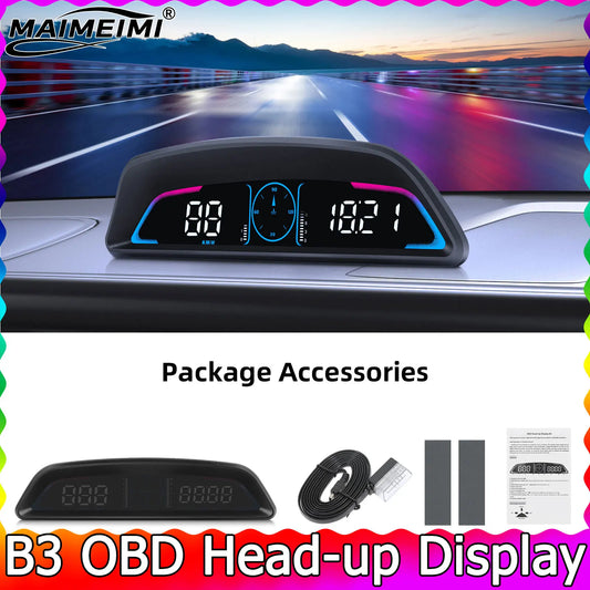 B3 Speedometer Head Up Display OBD2 HUD Car Tachometer Water Temp With Alarm Auto Fuel Consumption Volt Meter Gauge