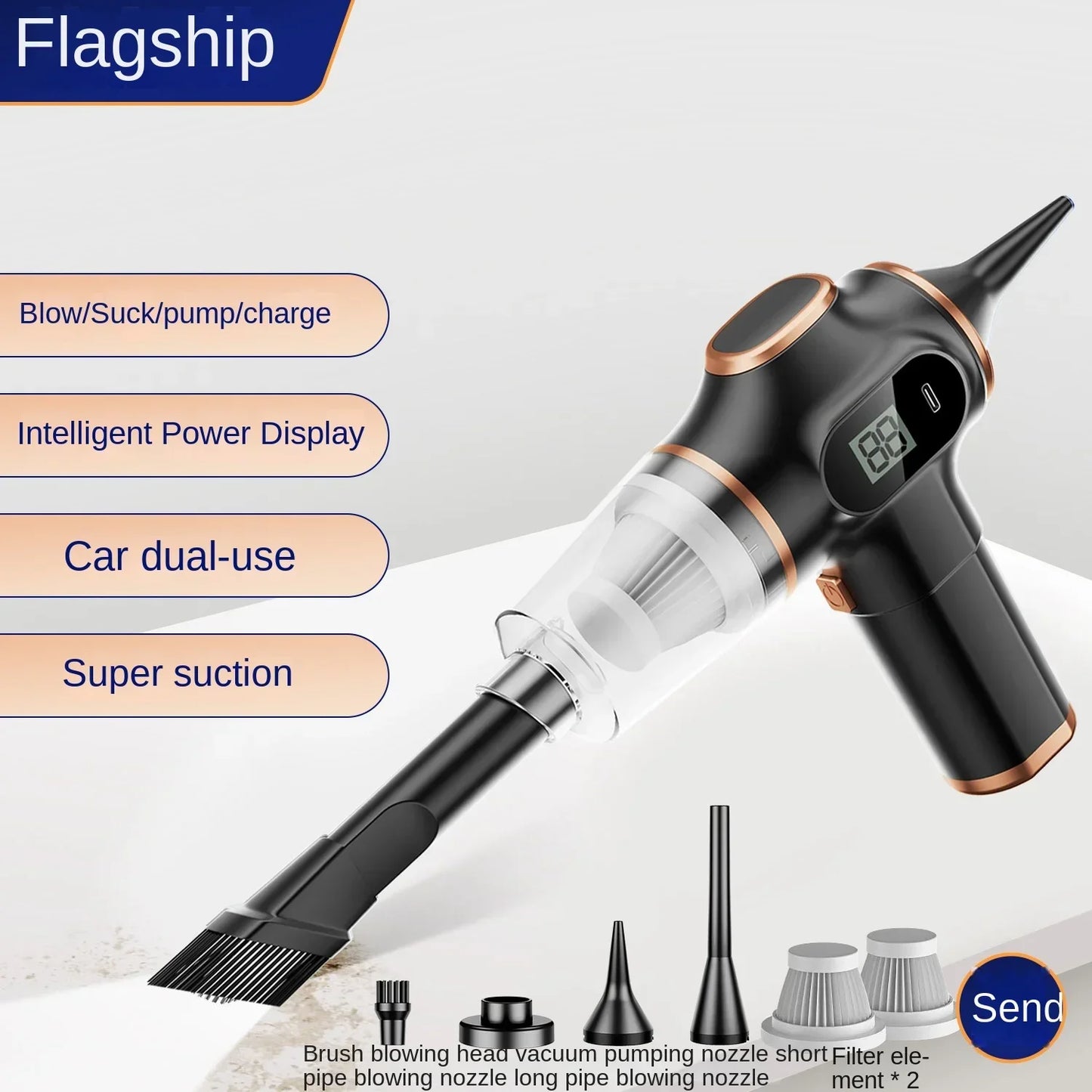 9500000Pa Automobile Vacuum Cleaner 5 in1 Wireless Vacuum Cleaner Car Handheld Strong Dust Collector Car Office Home Appliances