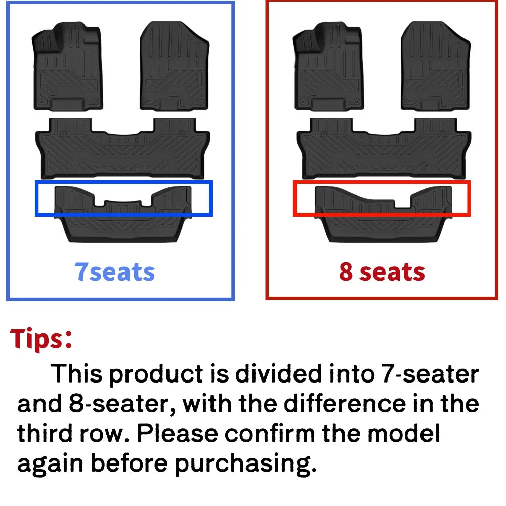 Floor Mats for Honda Pilot 2016-2022 All Weather Protection Cargo Liner with Backrest Mat Behind 3rd Row Back Seat Accessories